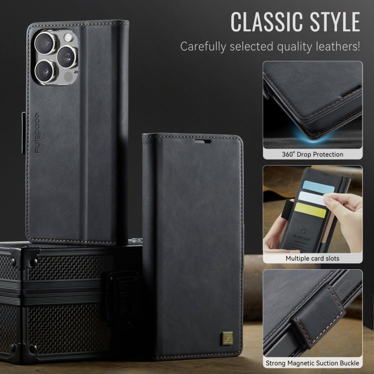 For iPhone 15 Pro Max AutSpace A11 Side Buckle MagSafe Magnetic RFID Phone Leather Case(Black)