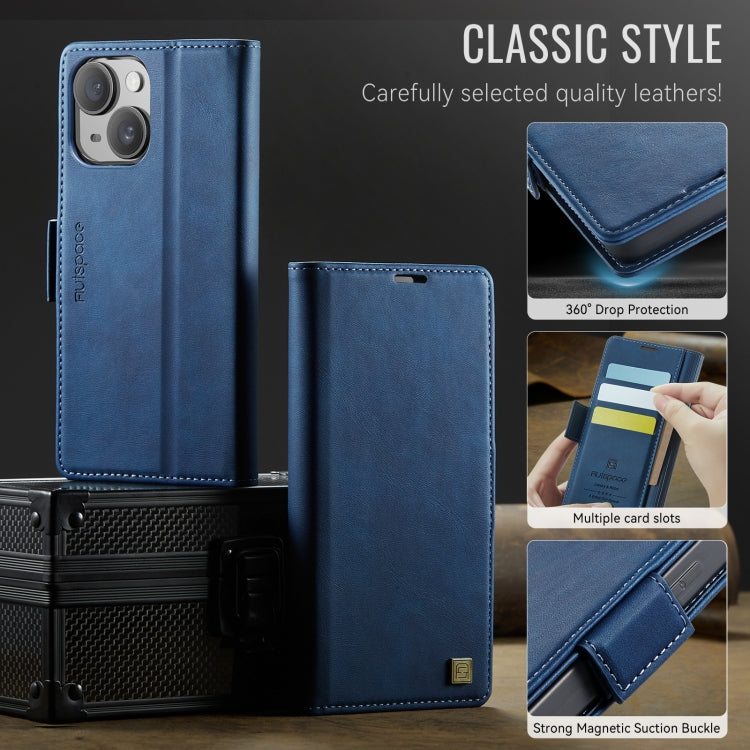 For iPhone 15 AutSpace A11 Side Buckle MagSafe Magnetic RFID Phone Leather Case(Blue)