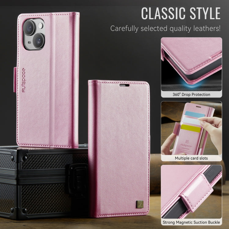 For iPhone 14 Plus AutSpace A11 Side Buckle MagSafe Magnetic RFID Phone Leather Case(Rose Gold)