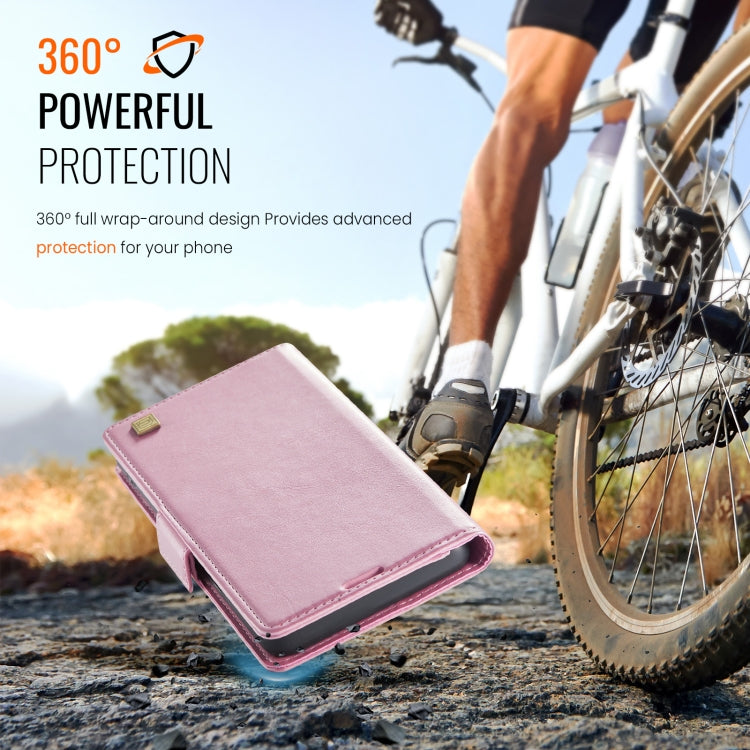 For iPhone 14 AutSpace A11 Side Buckle MagSafe Magnetic RFID Phone Leather Case(Rose Gold)