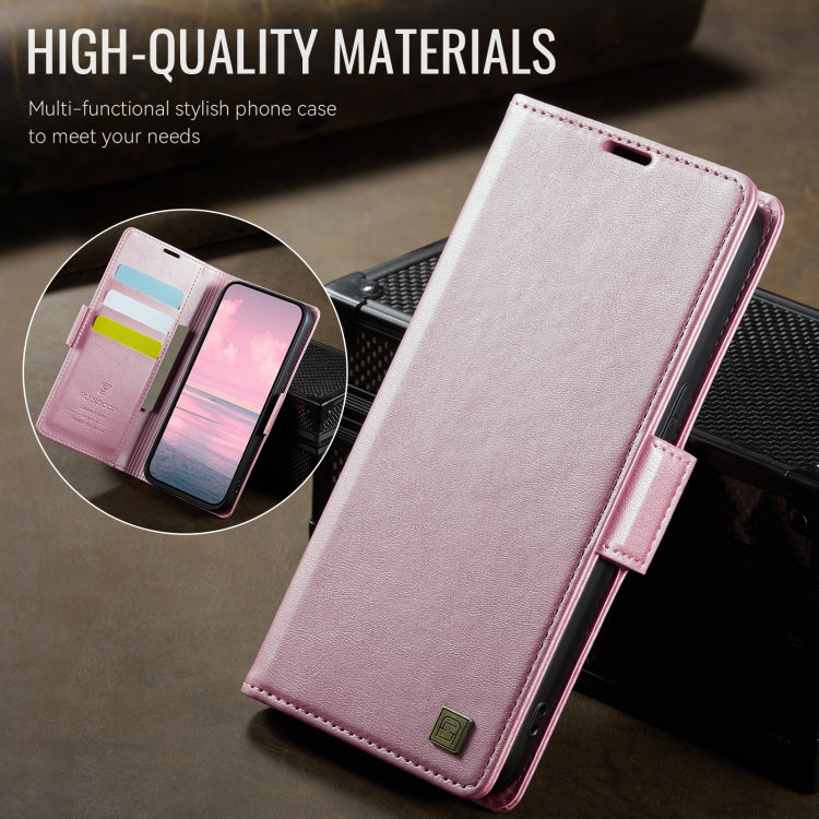 For iPhone 14 AutSpace A11 Side Buckle MagSafe Magnetic RFID Phone Leather Case(Rose Gold)