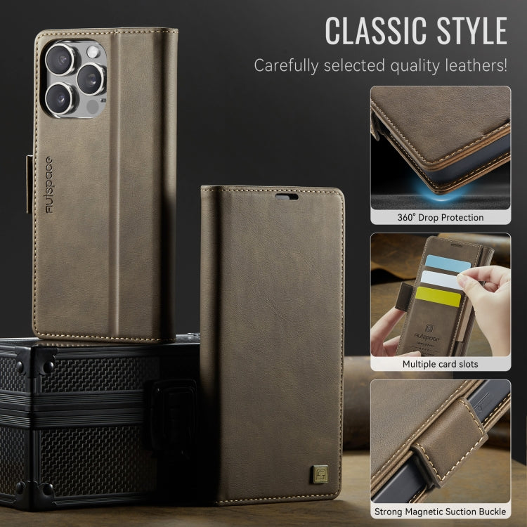 For iPhone 14 Pro AutSpace A11 Side Buckle MagSafe Magnetic RFID Phone Leather Case(Coffee)