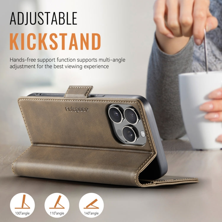 For iPhone 14 Pro AutSpace A11 Side Buckle MagSafe Magnetic RFID Phone Leather Case(Coffee)