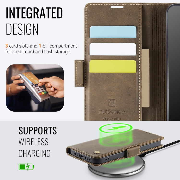 For iPhone 14 Pro AutSpace A11 Side Buckle MagSafe Magnetic RFID Phone Leather Case(Coffee)