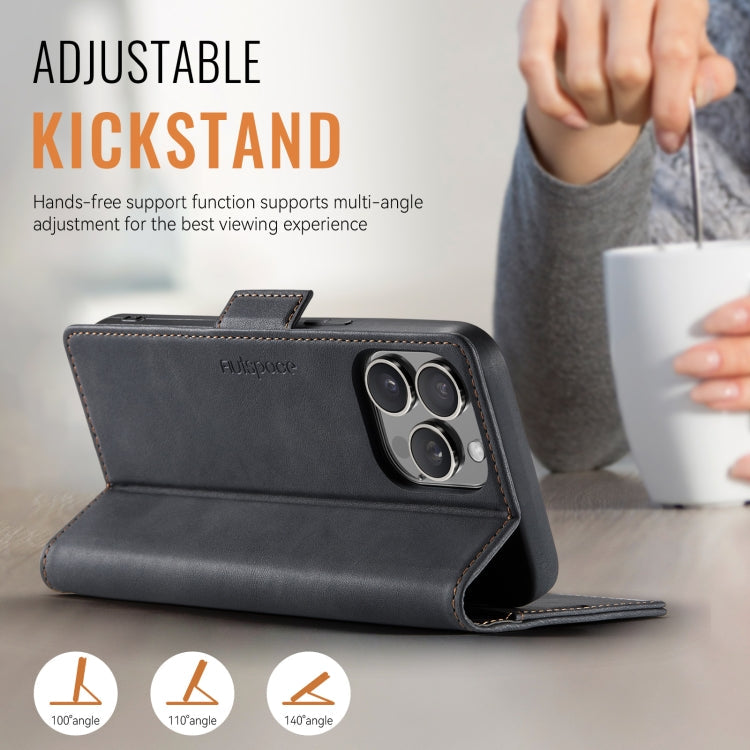 For iPhone 14 Pro Max AutSpace A11 Side Buckle MagSafe Magnetic RFID Phone Leather Case(Black)