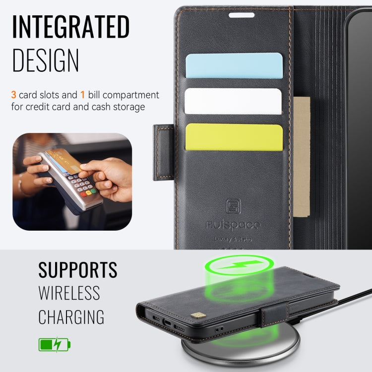 For iPhone 14 Pro Max AutSpace A11 Side Buckle MagSafe Magnetic RFID Phone Leather Case(Black)