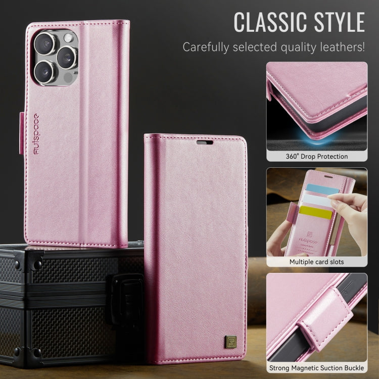 For iPhone 14 Pro Max AutSpace A11 Side Buckle MagSafe Magnetic RFID Phone Leather Case(Rose Gold)