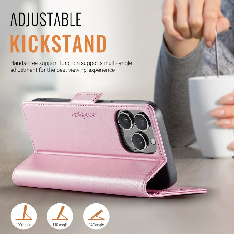 For iPhone 14 Pro Max AutSpace A11 Side Buckle MagSafe Magnetic RFID Phone Leather Case(Rose Gold)