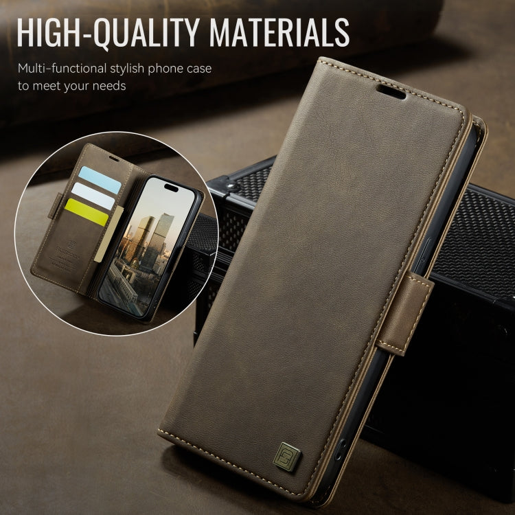 For iPhone 14 Pro Max AutSpace A11 Side Buckle MagSafe Magnetic RFID Phone Leather Case(Coffee)