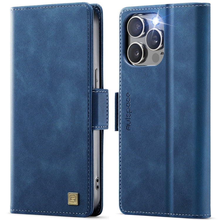For iPhone 13 Pro AutSpace A11 Side Buckle MagSafe Magnetic RFID Phone Leather Case(Blue)