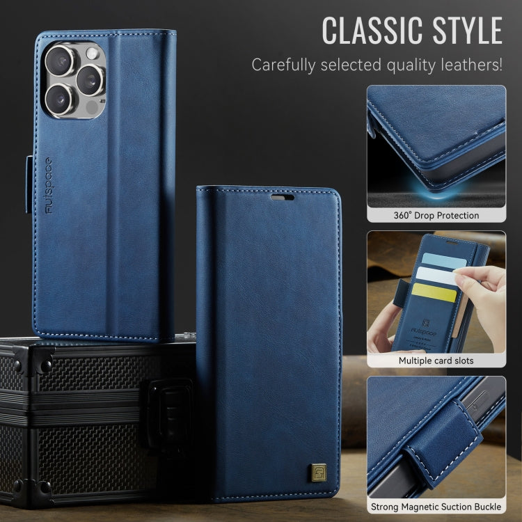 For iPhone 13 Pro AutSpace A11 Side Buckle MagSafe Magnetic RFID Phone Leather Case(Blue)