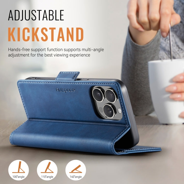 For iPhone 13 Pro AutSpace A11 Side Buckle MagSafe Magnetic RFID Phone Leather Case(Blue)