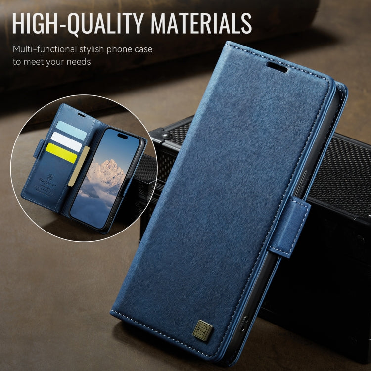 For iPhone 13 Pro AutSpace A11 Side Buckle MagSafe Magnetic RFID Phone Leather Case(Blue)
