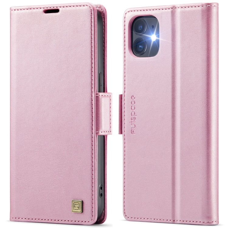 For iPhone 12 / 12 Pro AutSpace A11 Side Buckle MagSafe Magnetic RFID Phone Leather Case(Rose Gold)