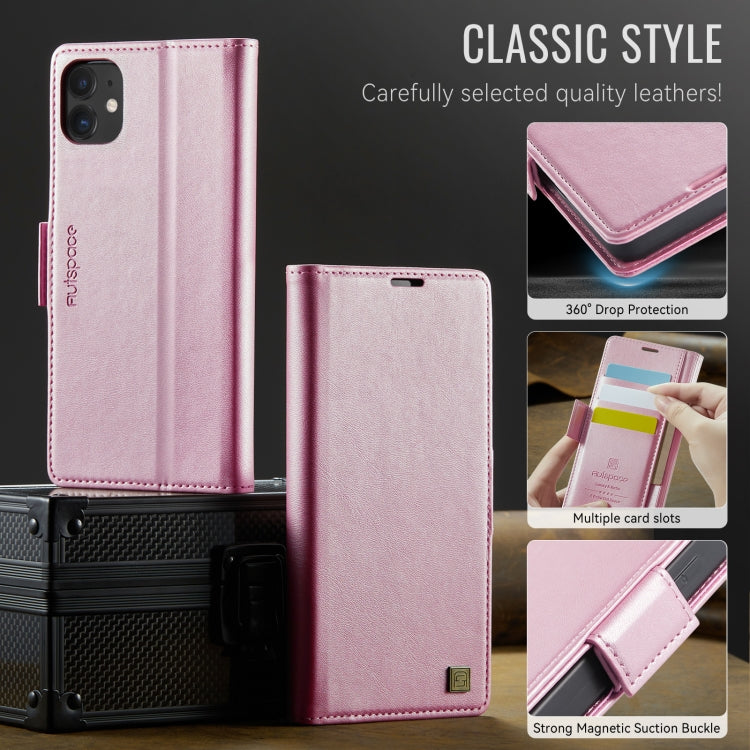 For iPhone 12 / 12 Pro AutSpace A11 Side Buckle MagSafe Magnetic RFID Phone Leather Case(Rose Gold)