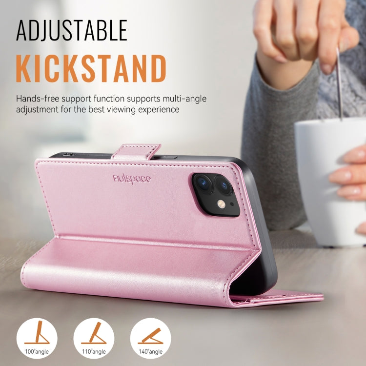 For iPhone 12 / 12 Pro AutSpace A11 Side Buckle MagSafe Magnetic RFID Phone Leather Case(Rose Gold)