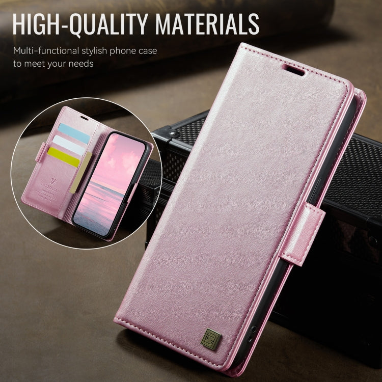 For iPhone 12 / 12 Pro AutSpace A11 Side Buckle MagSafe Magnetic RFID Phone Leather Case(Rose Gold)