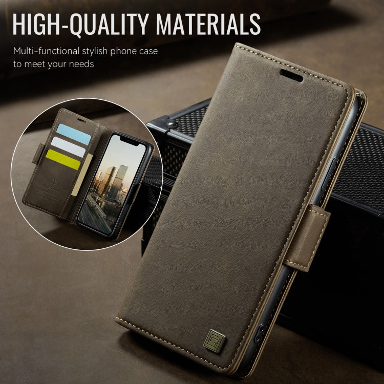 For iPhone 11 Pro Max AutSpace A11 Side Buckle MagSafe Magnetic RFID Phone Leather Case(Coffee)
