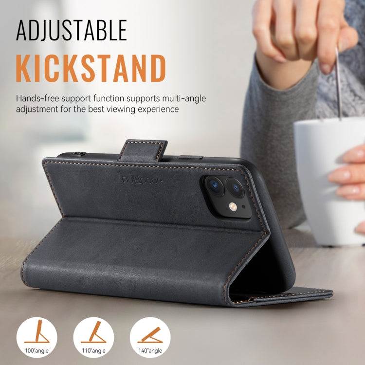 For iPhone 11 AutSpace A11 Side Buckle MagSafe Magnetic RFID Phone Leather Case(Black)
