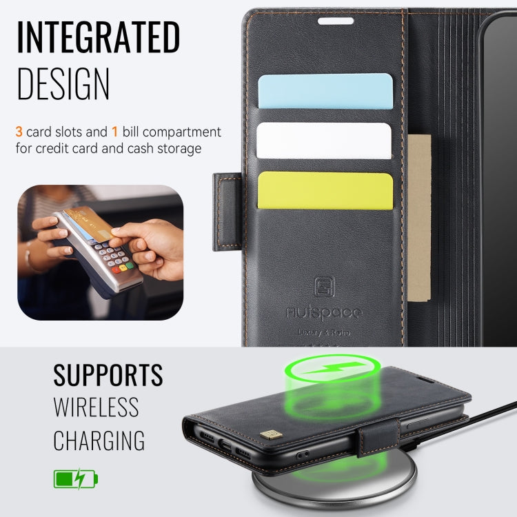 For iPhone 11 AutSpace A11 Side Buckle MagSafe Magnetic RFID Phone Leather Case(Black)
