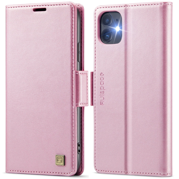 For iPhone 11 AutSpace A11 Side Buckle MagSafe Magnetic RFID Phone Leather Case(Rose Gold)