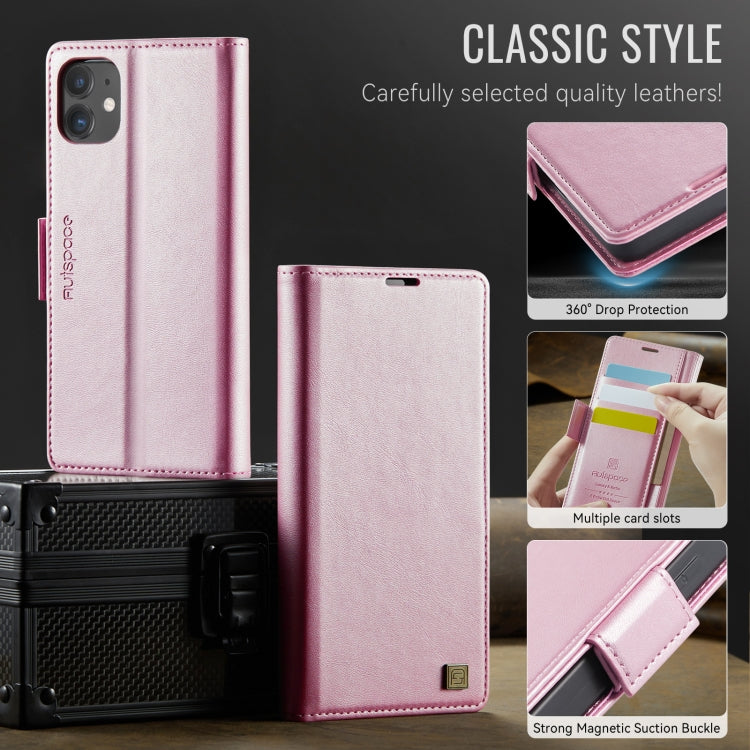 For iPhone 11 AutSpace A11 Side Buckle MagSafe Magnetic RFID Phone Leather Case(Rose Gold)