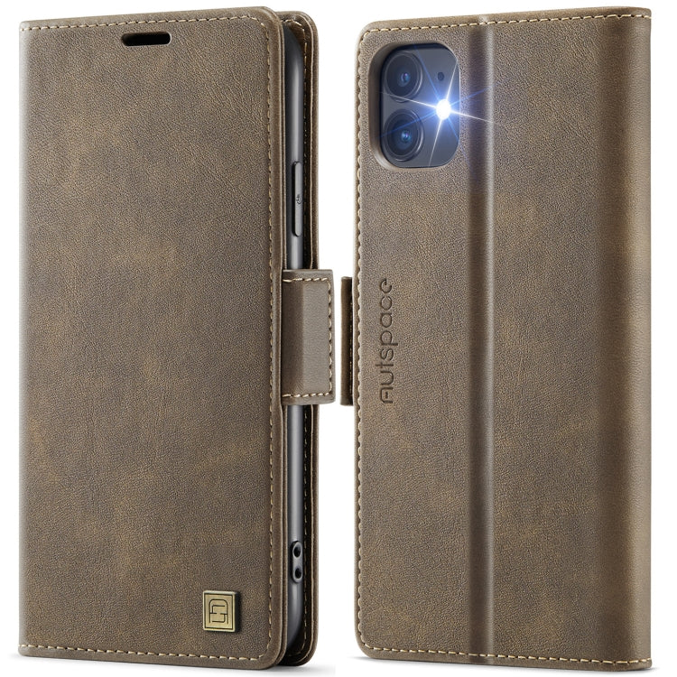 For iPhone 11 AutSpace A11 Side Buckle MagSafe Magnetic RFID Phone Leather Case(Coffee)