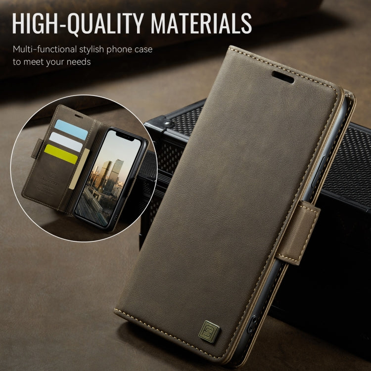 For iPhone 11 AutSpace A11 Side Buckle MagSafe Magnetic RFID Phone Leather Case(Coffee)