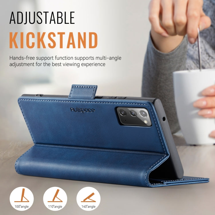 For Samsung Galaxy Note20 AutSpace A11 Side Buckle MagSafe Magnetic RFID Phone Leather Case(Blue)