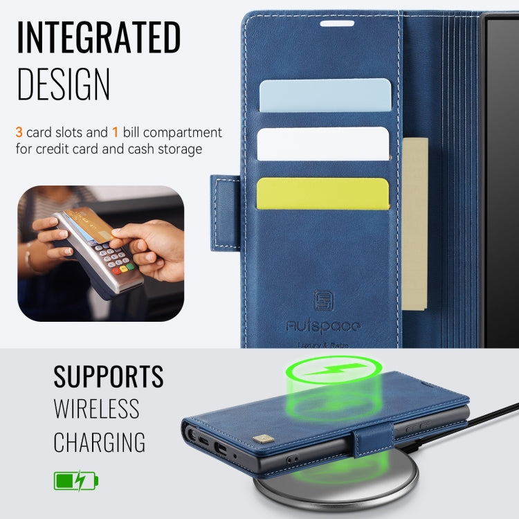 For Samsung Galaxy Note20 AutSpace A11 Side Buckle MagSafe Magnetic RFID Phone Leather Case(Blue)