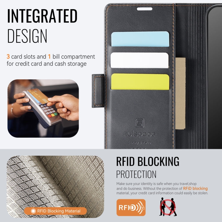For Samsung Galaxy A14 4G / 5G AutSpace A11 Side Buckle MagSafe Magnetic RFID Phone Leather Case(Black)