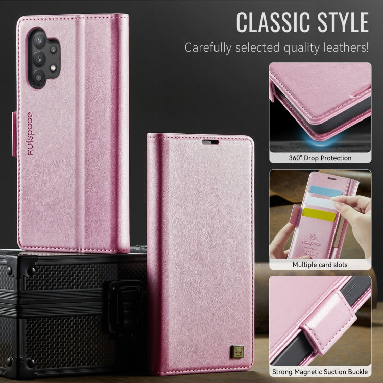 For Samsung Galaxy A32 5G AutSpace A11 Side Buckle MagSafe Magnetic RFID Phone Leather Case(Rose Gold)