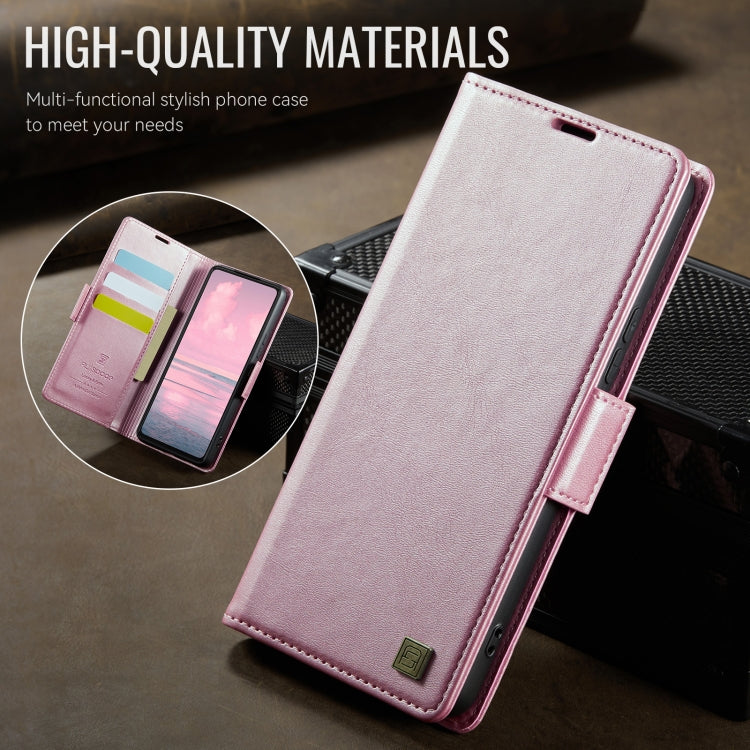 For Samsung Galaxy A32 5G AutSpace A11 Side Buckle MagSafe Magnetic RFID Phone Leather Case(Rose Gold)