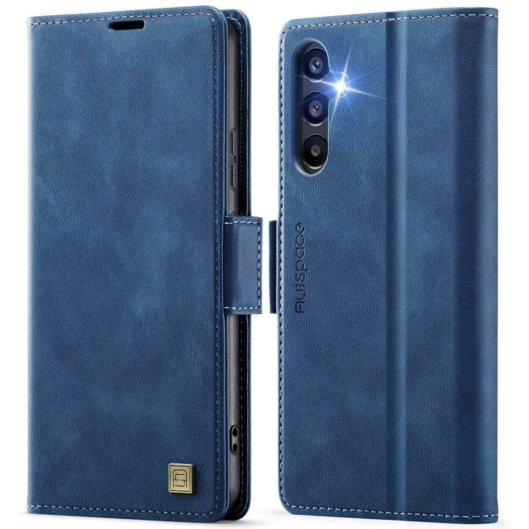For Samsung Galaxy A35 5G AutSpace A11 Side Buckle MagSafe Magnetic RFID Phone Leather Case(Blue)