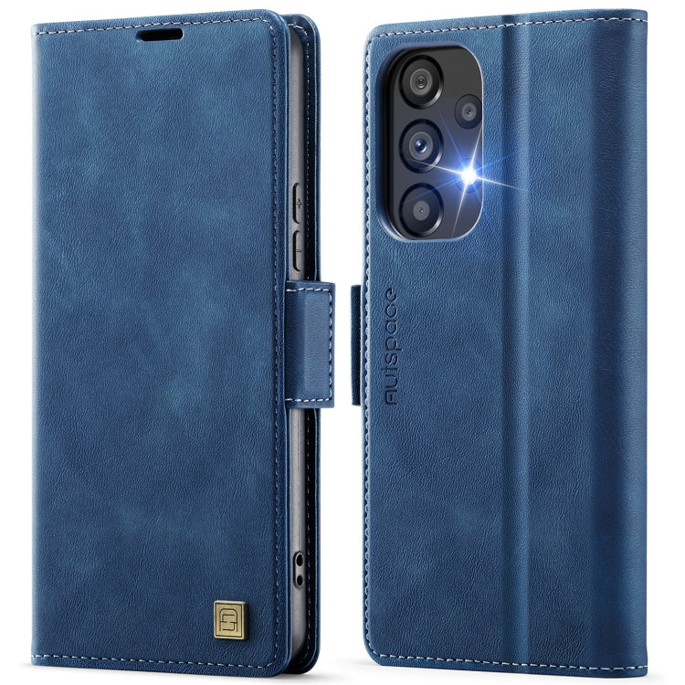 For Samsung Galaxy A52 5G AutSpace A11 Side Buckle MagSafe Magnetic RFID Phone Leather Case(Blue)
