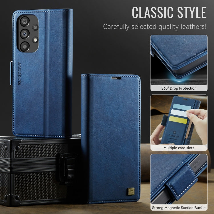 For Samsung Galaxy A52 5G AutSpace A11 Side Buckle MagSafe Magnetic RFID Phone Leather Case(Blue)