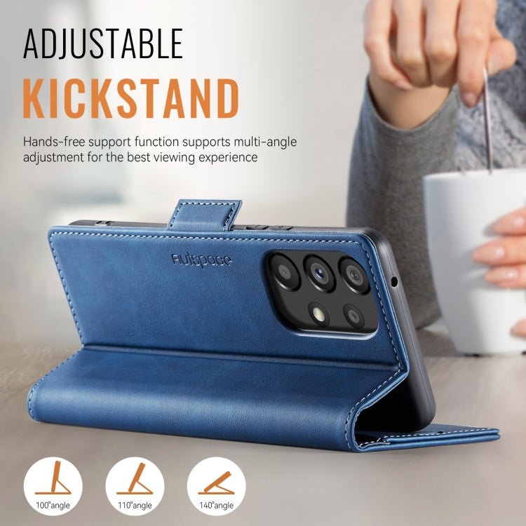For Samsung Galaxy A52 5G AutSpace A11 Side Buckle MagSafe Magnetic RFID Phone Leather Case(Blue)