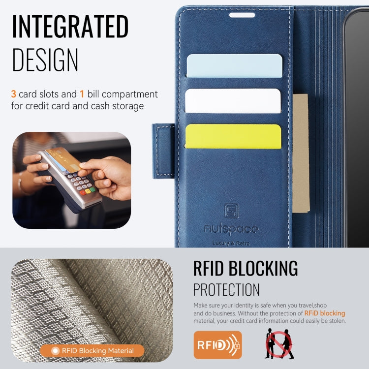 For Samsung Galaxy A52 5G AutSpace A11 Side Buckle MagSafe Magnetic RFID Phone Leather Case(Blue)