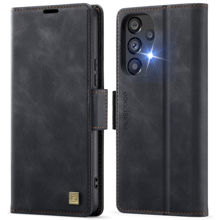 For Samsung Galaxy A33 5G AutSpace A11 Side Buckle MagSafe Magnetic RFID Phone Leather Case(Black)