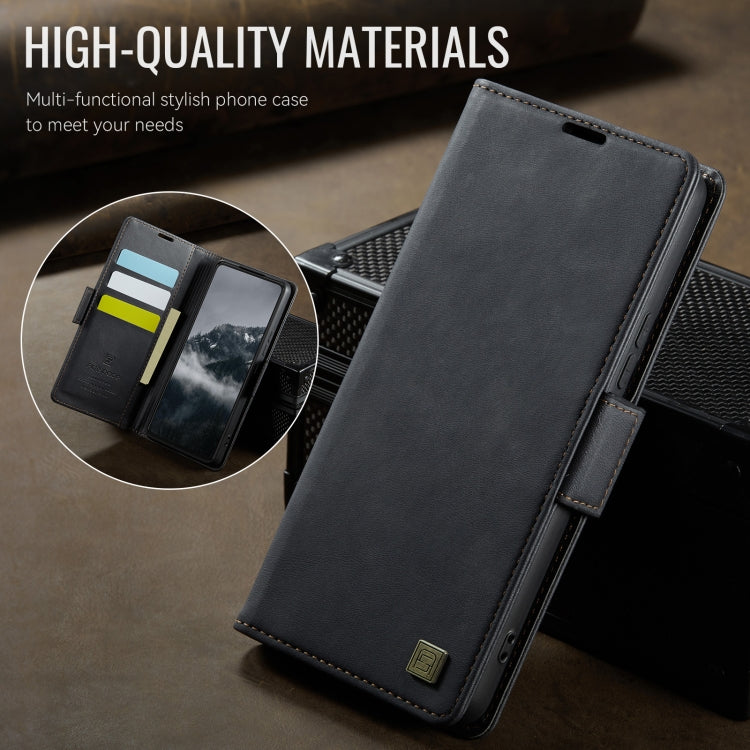 For Samsung Galaxy A33 5G AutSpace A11 Side Buckle MagSafe Magnetic RFID Phone Leather Case(Black)