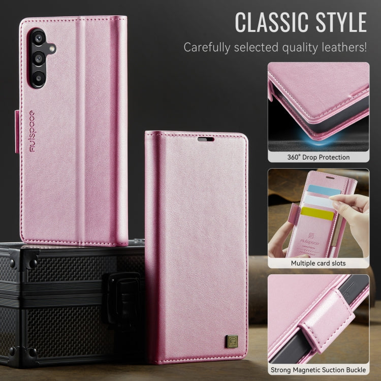 For Samsung Galaxy A55 5G AutSpace A11 Side Buckle MagSafe Magnetic RFID Phone Leather Case(Rose Gold)