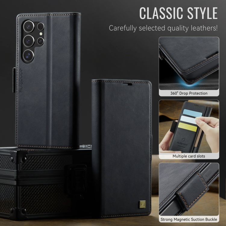 For Samsung Galaxy S21 Ultra 5G AutSpace A11 Side Buckle MagSafe Magnetic RFID Phone Leather Case(Black)