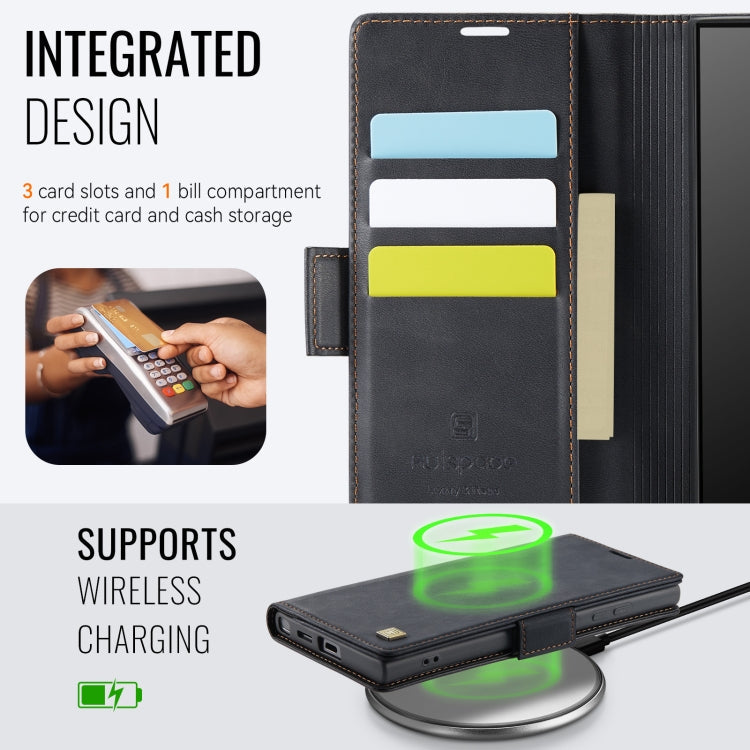 For Samsung Galaxy S21 Ultra 5G AutSpace A11 Side Buckle MagSafe Magnetic RFID Phone Leather Case(Black)