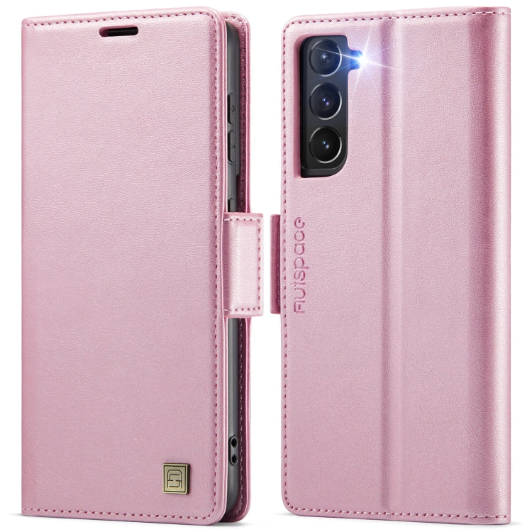 For Samsung Galaxy S21+ 5G AutSpace A11 Side Buckle MagSafe Magnetic RFID Phone Leather Case(Rose Gold)