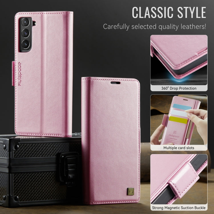 For Samsung Galaxy S21+ 5G AutSpace A11 Side Buckle MagSafe Magnetic RFID Phone Leather Case(Rose Gold)
