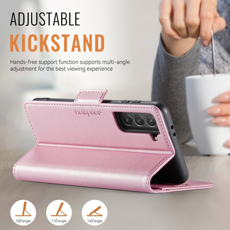 For Samsung Galaxy S21+ 5G AutSpace A11 Side Buckle MagSafe Magnetic RFID Phone Leather Case(Rose Gold)