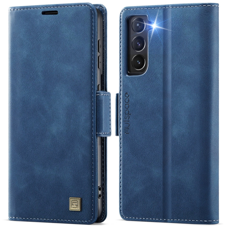 For Samsung Galaxy S21 FE 5G AutSpace A11 Side Buckle MagSafe Magnetic RFID Phone Leather Case(Blue)
