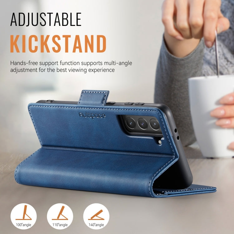 For Samsung Galaxy S21 FE 5G AutSpace A11 Side Buckle MagSafe Magnetic RFID Phone Leather Case(Blue)