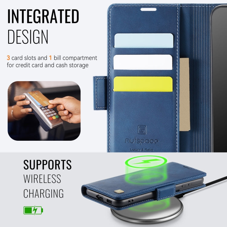For Samsung Galaxy S21 FE 5G AutSpace A11 Side Buckle MagSafe Magnetic RFID Phone Leather Case(Blue)