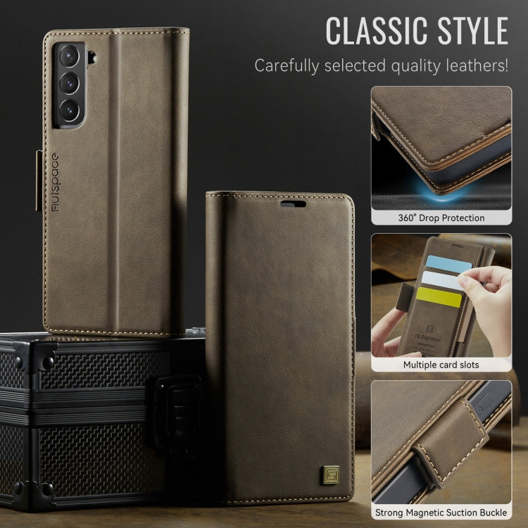 For Samsung Galaxy S22 5G AutSpace A11 Side Buckle MagSafe Magnetic RFID Phone Leather Case(Coffee)
